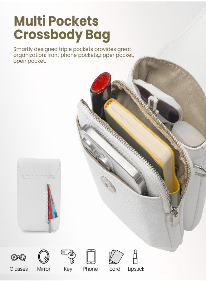 befen White Small Genuine Leather Crossbody Bags for Women, Lightweight Cell Phone Crossbody Purse Bag with RFID Card Slots - Image 3